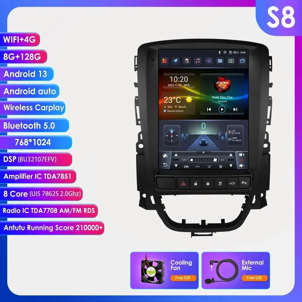 9.7 Inch Android 13 Auto Radio Voor Opel Astra J Vauxhall Buick Verano 2009-2015 Multimedia Video 4G Wifi Carplay Head Unit 7862