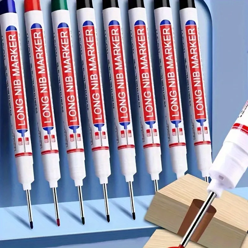 1/2 Stück Wasserdichte Langkopf-Marker, Tiefloch-Markierstift für Metall, Rot/Schwarze Tinte, Holzbearbeitungswerkzeuge