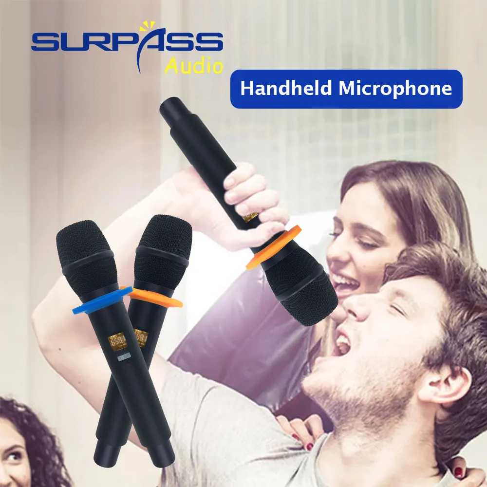 Professional Handheld UHF Wireless Microphone Long Range 2 Channels Karaoke Mic for Party Singing Conference with Transmitter