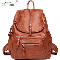 High Quality Women Leather Backpacks Vintage Female Shoulder Bag Sac A Dos Travel Ladies Bagpack Mochilas School Bags for Girls