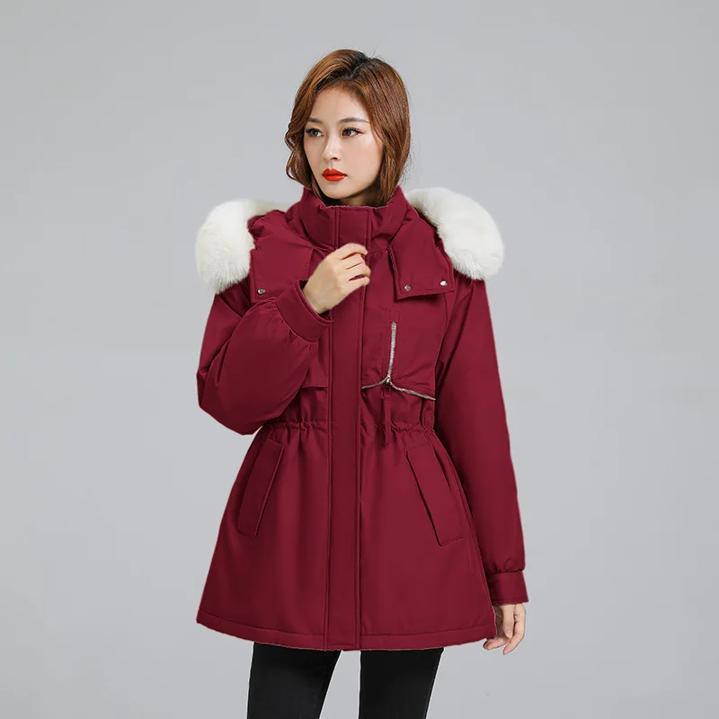 Women Parkas Large Fur Collar Loose Cotton Padded Jacket New Thick Warm Mid Length Cotton Clothes Female Outerwear Pai Overcomes