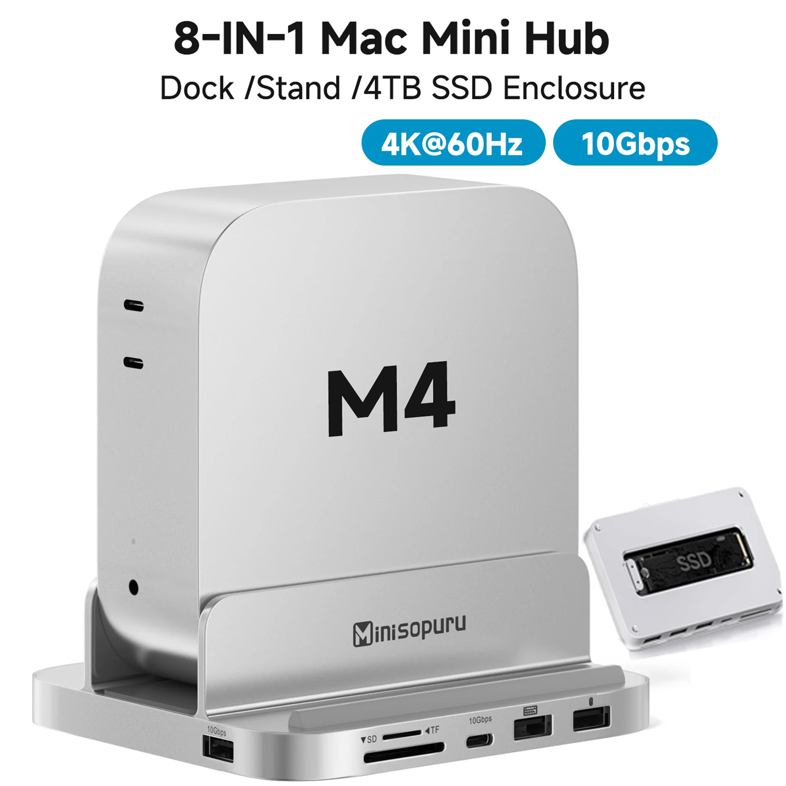 

Док-станция Mac Mini M4 HUB с корпусом M.2 NVMe SSD, 10 Гбит/с USB C/A 8 в 1 Mac Mini Hub для Mac Mini M4 / M4 Pro 2024
