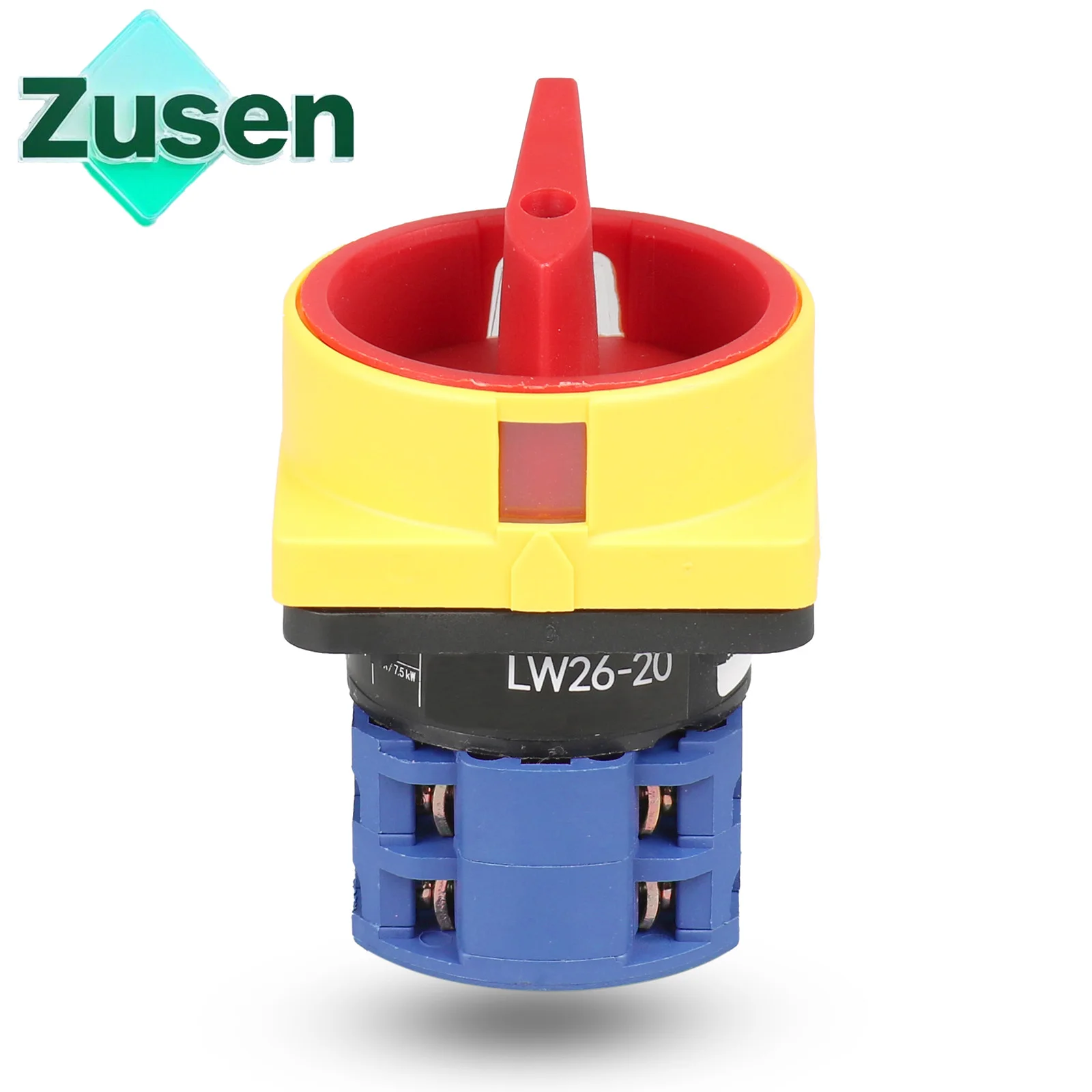 Zusen nokkenschakelaar LW26GS-20/04-1 690V 20A universeel slot draaibaar 4 polen 8 aansluitingen OFF-ON 2 posities