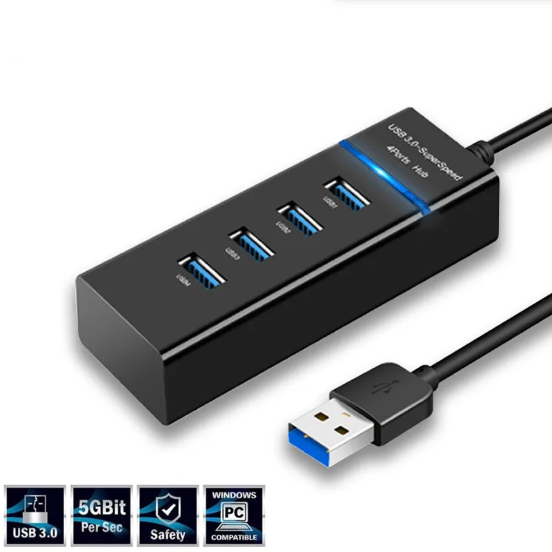 Concentrador USB de alta velocidad para PC, estación de acoplamiento, adaptador divisor para discos duros, ratón y teclado, 5Gbps, 3 0, 4 puertos
