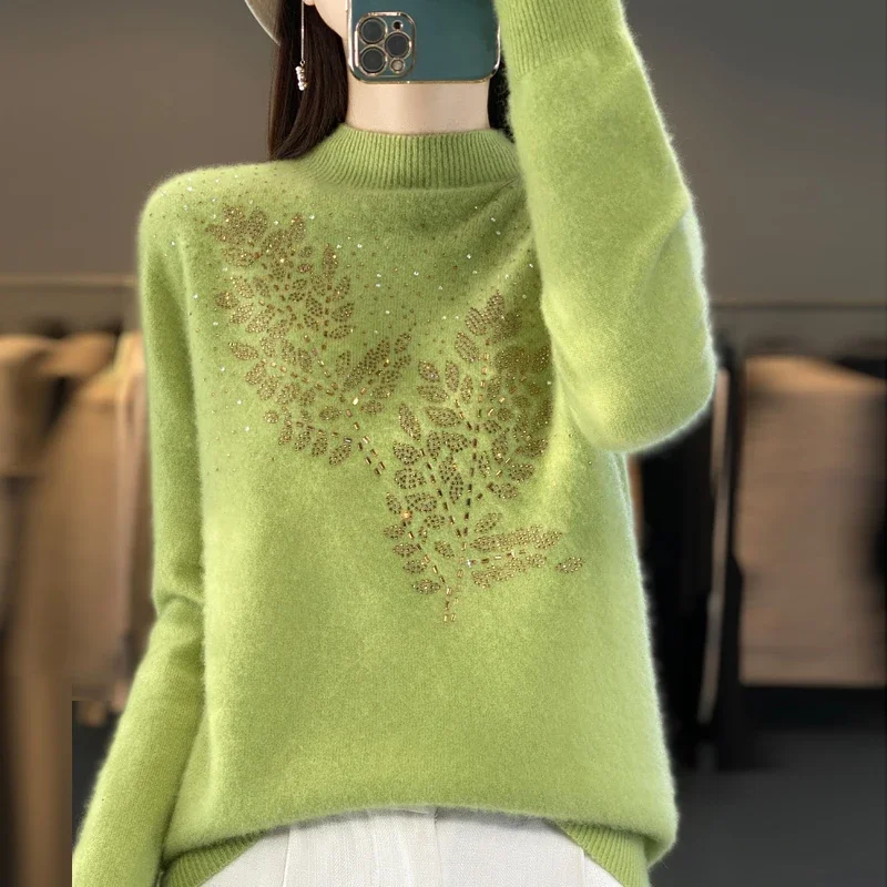 

Women's Sweater Autumn/Winter Solid Color Knitwear Half Turtleneck Pullover Ladies Clothes Fashion Blouse Loose Hot Tops A124