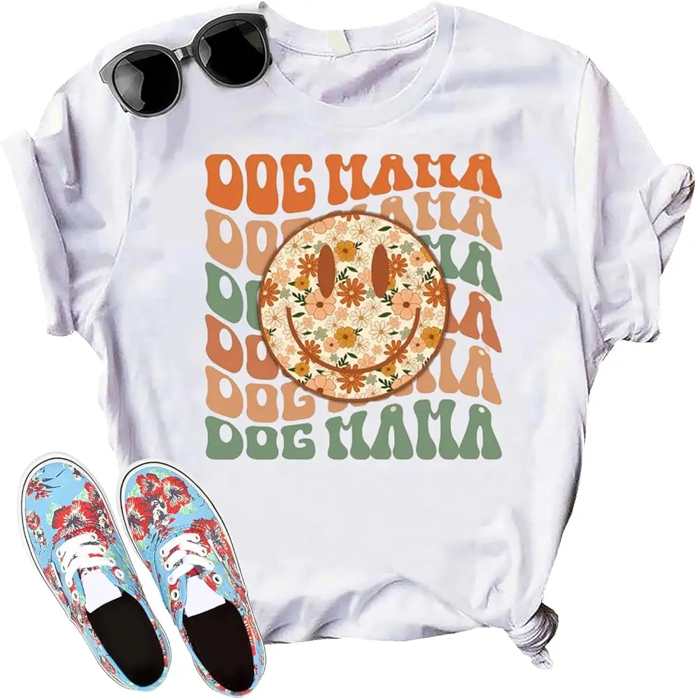 Generic Dog Mama T-Shirt, Dog Mom Shirt, Fur Mama Shirt, Retro Groovy Floral Wavy Shirt, Mama Life Shirt, Retro Mom Shirt