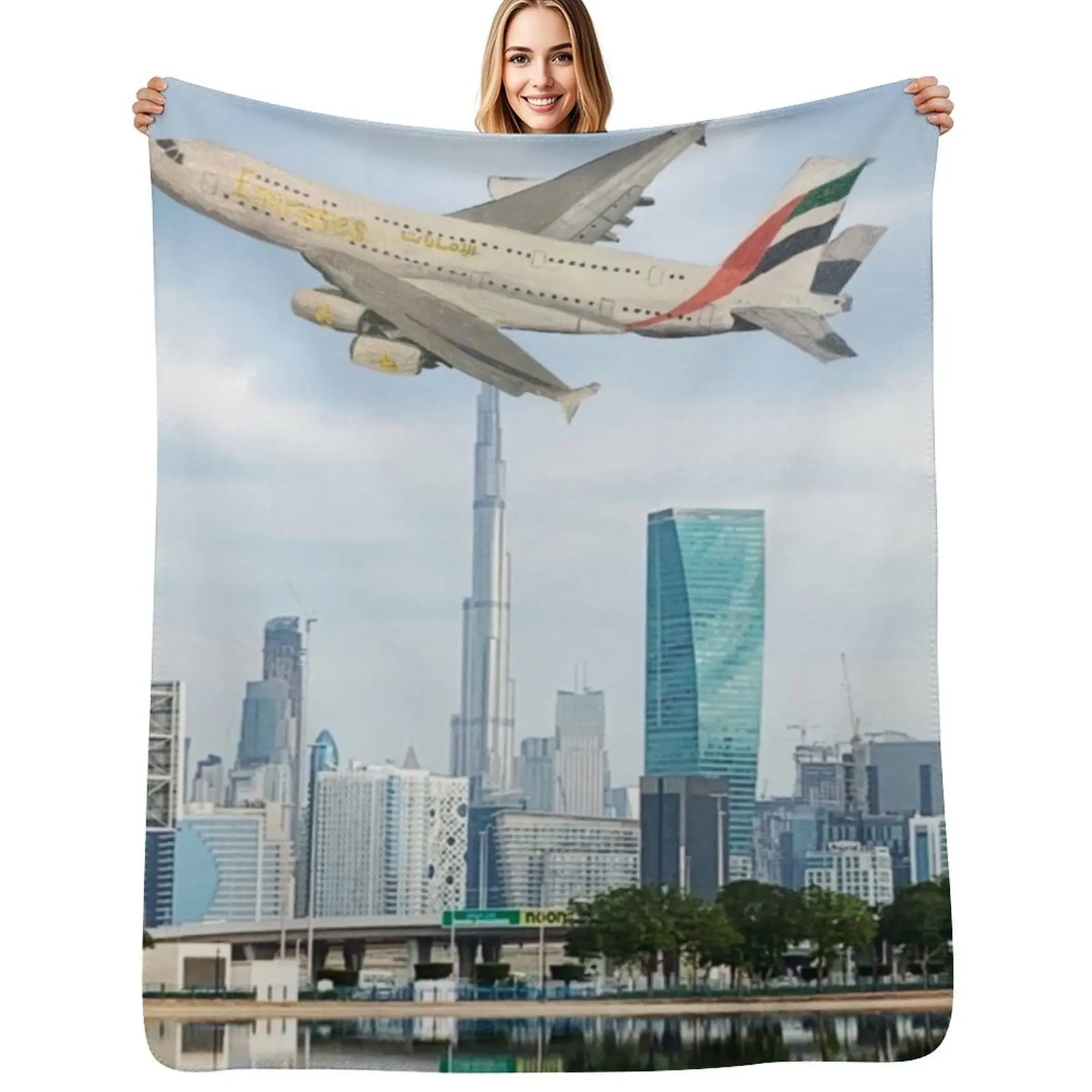 الإمارات ايرباص A380 تحلق فوق دبي رمي بطانية ثقيلة للنوم محشوة أريكة الصيف الفراش البطانيات
