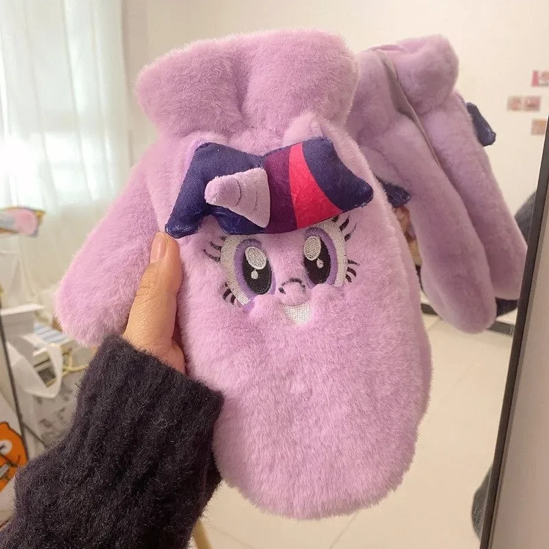 My Little Pony Autumn and Winter Cartoon High-Looking Plush Gloves Plus Velvet Thickened Warm Mittens and Halter Gloves