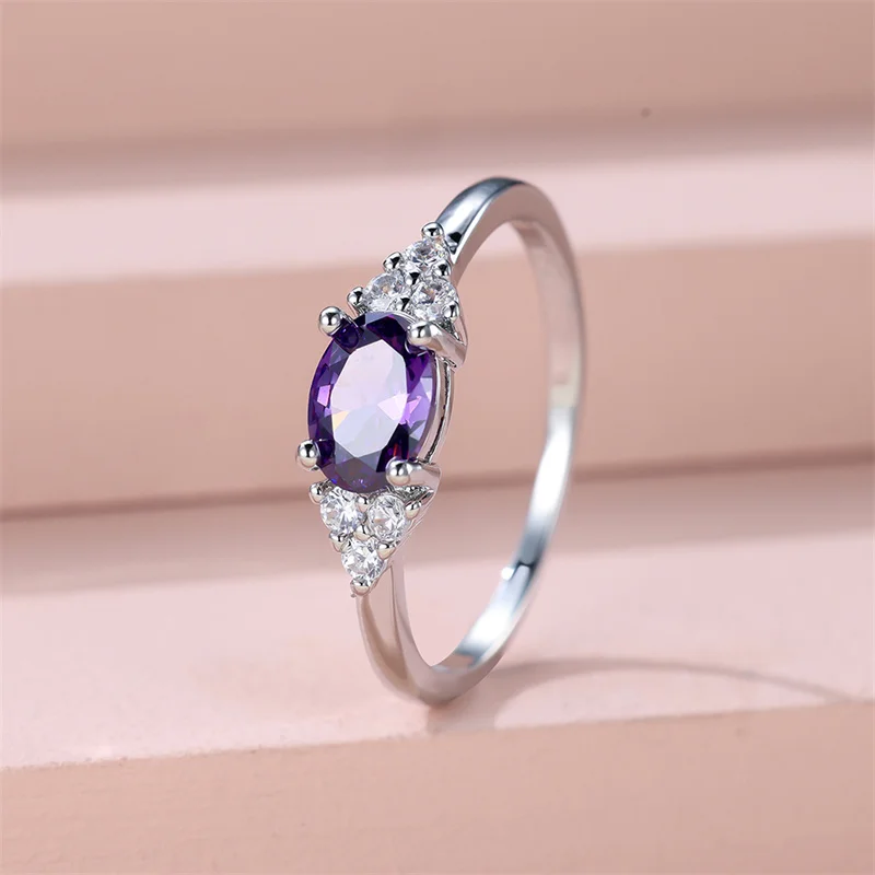 أنثى سحر البيضاوي الأرجواني الأبيض الزركون الحد الأدنى التراص خواتم رقيقة للنساء حفل زفاف العصابات عيد الأم مجوهرات هدايا تشيكوسلوفاكيا