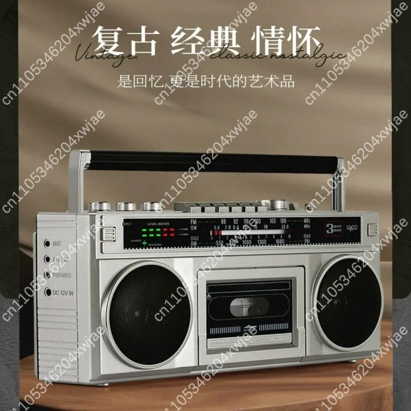 Retro 80s Cassette Boombox Multifunctional Dual Channel Stereo Tape Player Vintage Radio Recorder Home Audio Decor Device