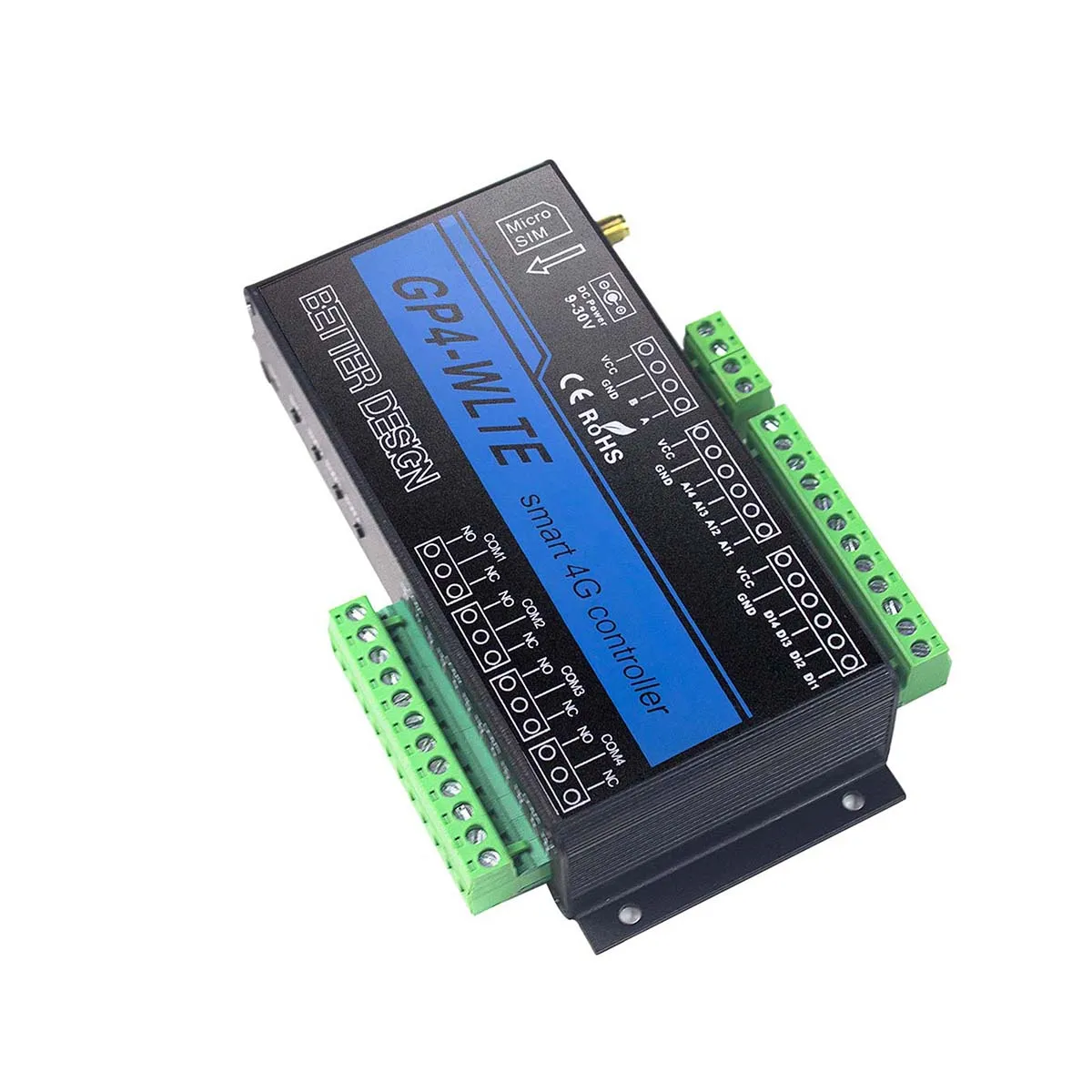 GP4-WLTE 4 Channels DI DO AI Digital Analog Switch 4G Module Controller A/D Collector Support APP Web Control