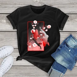 FLC 100% Cotton Japanese Koi Carp Nishikigoi Fish Cherry Blossom Clothing Gift Women T-Shirt Printed Top Unisex Femme Casual Tee