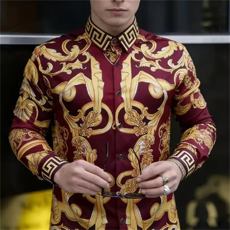 2026 New Men's Long-Sleeve Shirt, Short-Sleeve Shirt with Natural Color Block Print and Portrait Pattern, Stylish, Slim Fit, Tre