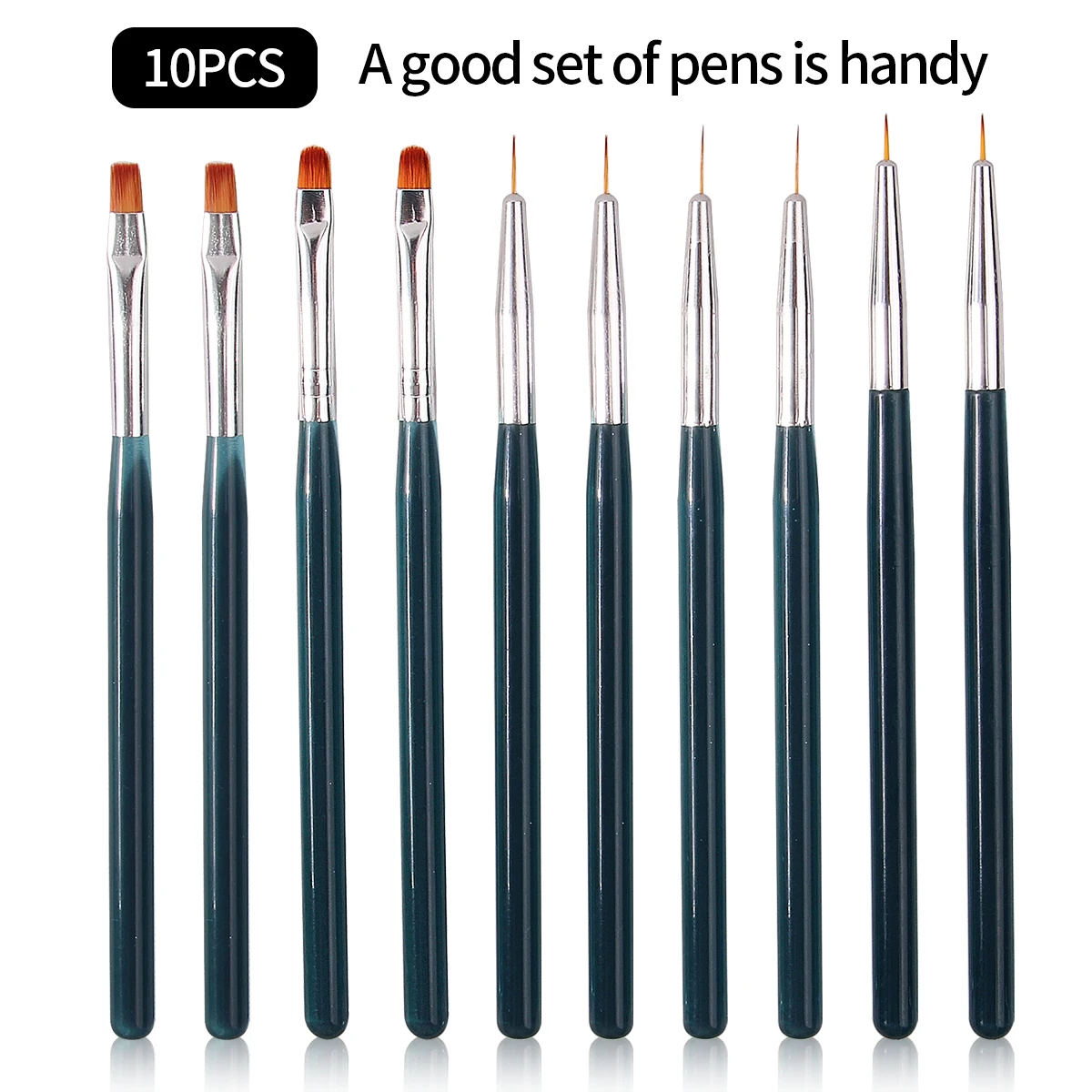 2025 New 10Pcs Teal Nail Art Brush Set-Fine Liner,Flat,Detail Brushes for Nail Design,Professional Manicure Tools,TravelPortable
