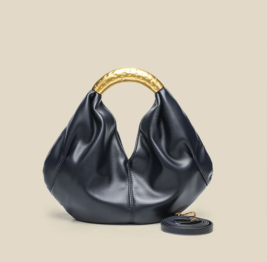 

NEW 2025 Fashion Hobo Luxury Designer Handbag Brand Women Tote Bag Gold Ring Handle Clutch Pu Leather Lady Bag