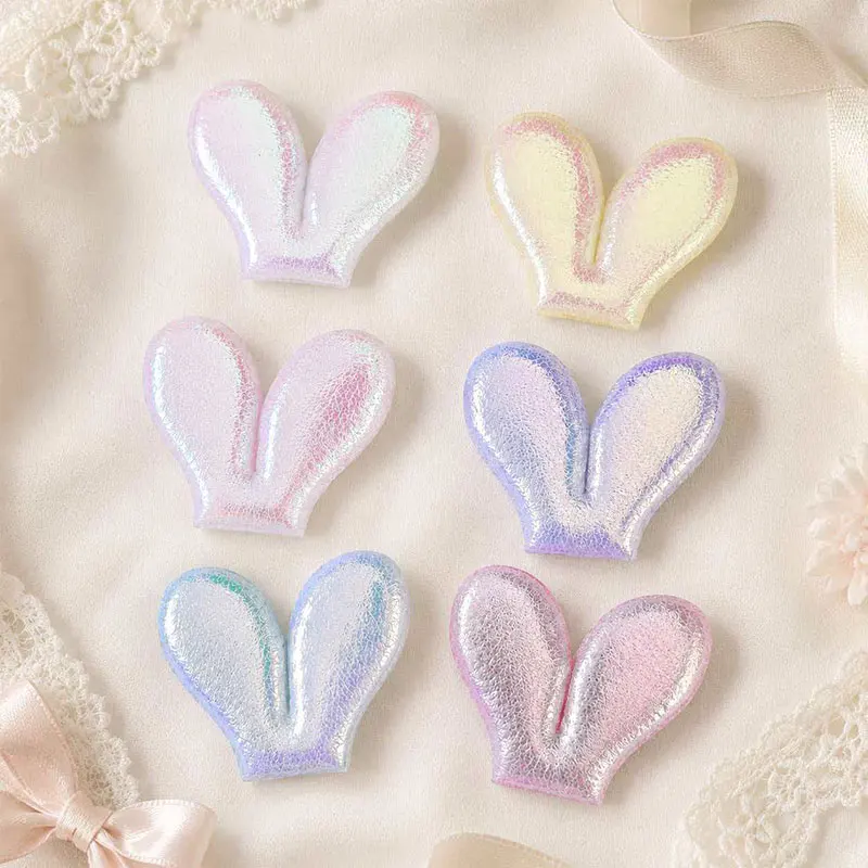 60 Stück Regenbogenfarbene Ohren-Applikationen 3*3,8cm Glänzende DIY-Dekorationen für Kopfbedeckungen, Taschen, Haarspangen und Stoffaccessoires – Detail 4