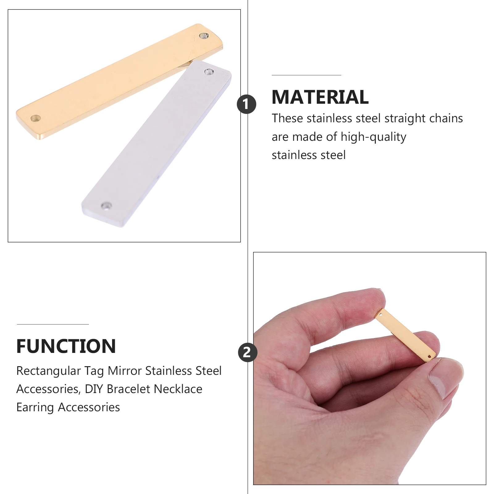 

20pcs Rectangular Stamping Blanks Horizontal Charm Stainless Steel DIY Accessories Smooth Mirror Surface Pendant For Necklace