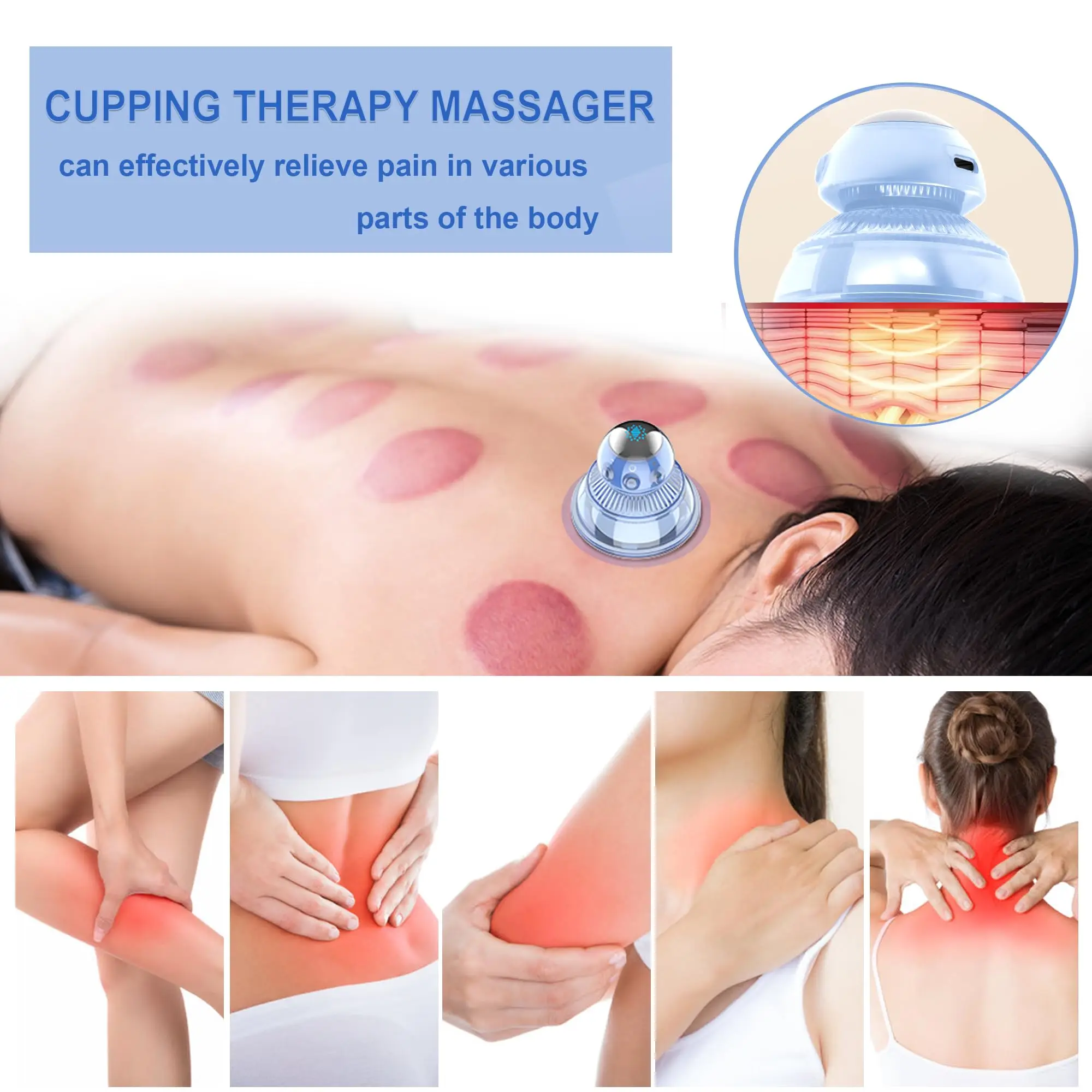 

Electric Cupping Vacuum Massage Household Stronger Suction Cups EMS Pulse Silicone Cupping Therapy for Myofascial Massage Muscle