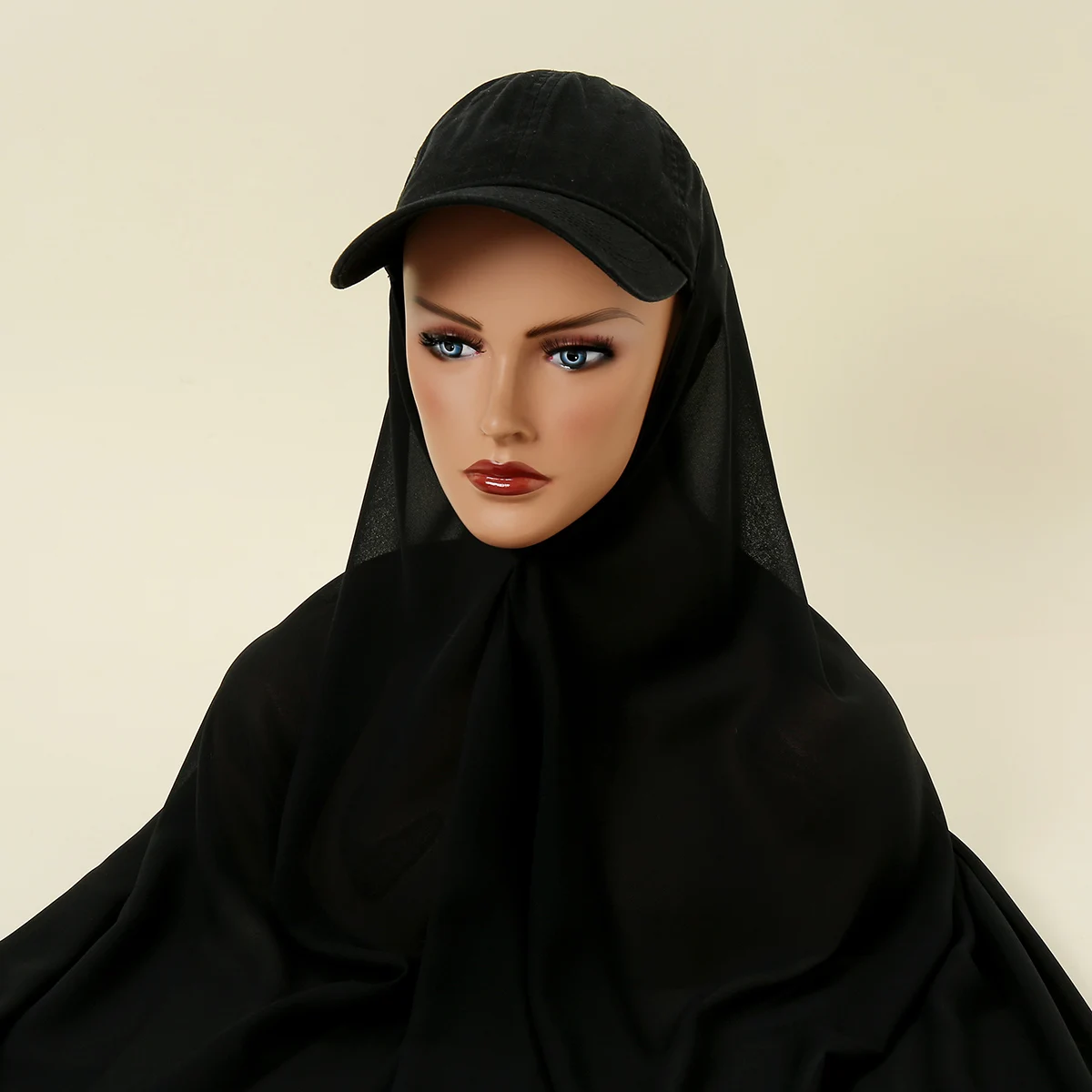 

New Trendy Baseball Hat Cap Hijab Easy Wear Instant Scarf Bubble Chiffon Solid Muslim Shawl and Wrap Female Foulard Stoles 2022