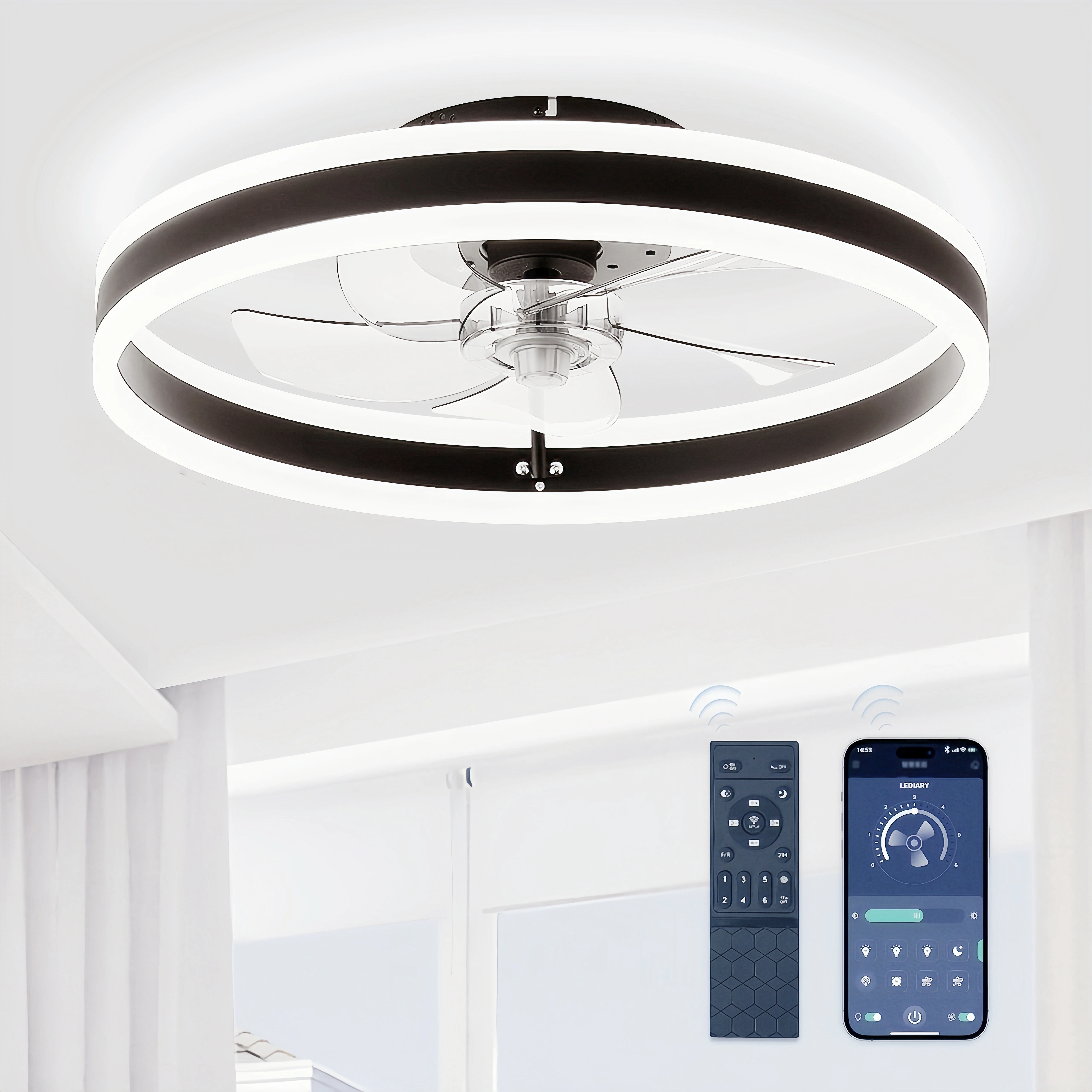 LED Deckenventilator mit Beleuchtung, Lampe mit Ventilator Und Fernbedienung APP, Deckenlampe Mit Ventilator Deckenventilator