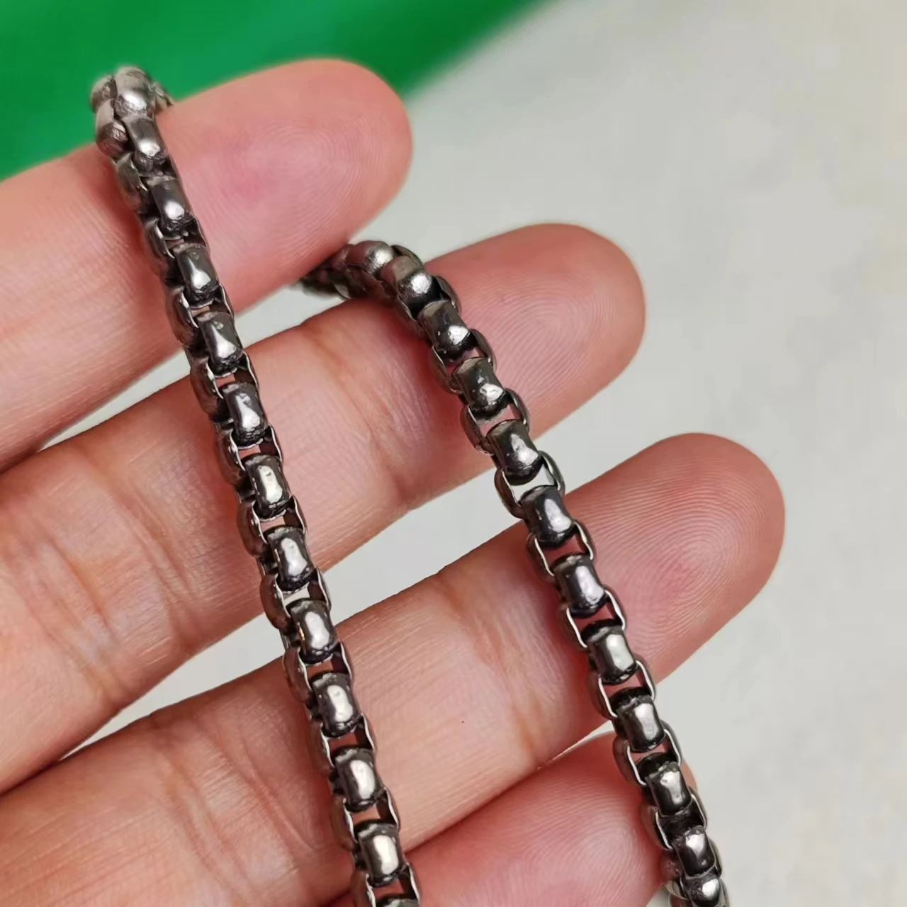 True Titanium 4MM Round Box Link Chain Necklace With  Titanium Lobster Clasp