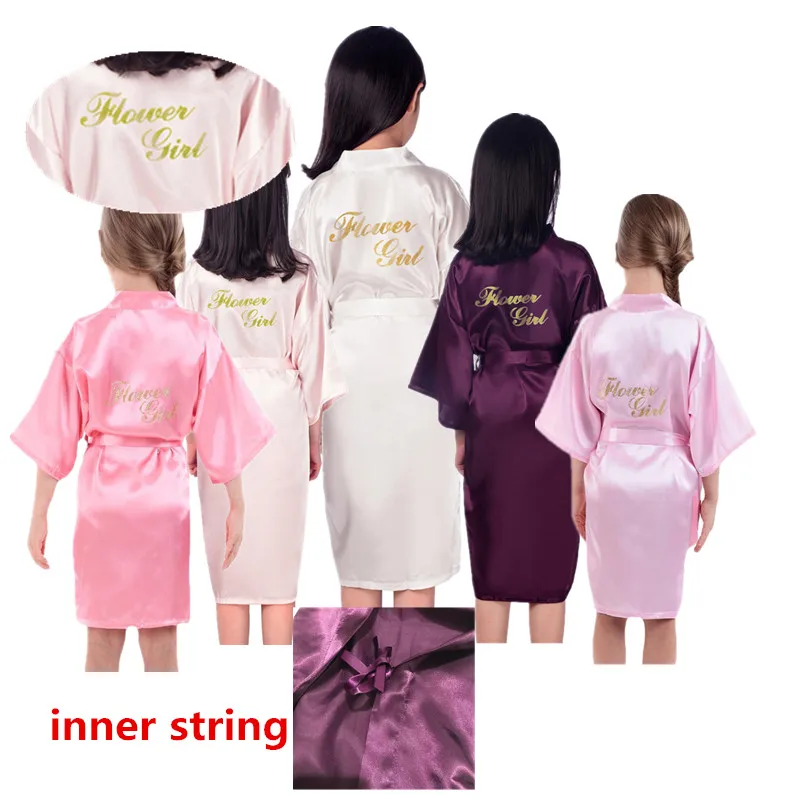 Retail Kids Girls Silky Satin Robes for Wedding Bridal Party Flower Girl Robe with Gold Glitters Getting Ready