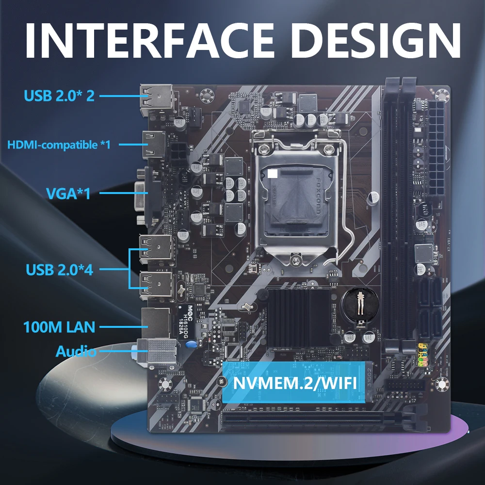 لوحة أم MUCAI احترافية ثابتة H61 لوحدة المعالجة المركزية Intel LGA 1155 (i3 i5 i7)، 2 فتحة DDR3 1600 ميجاهرتز، مقاس Micro-ATX.