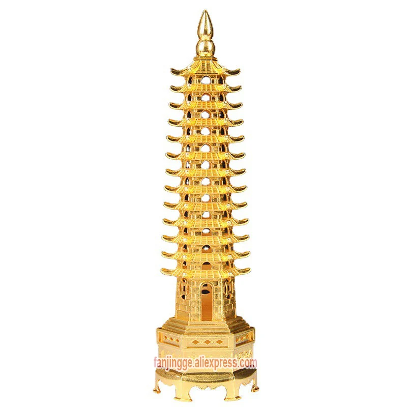 Hot Sale Feng Shui Zinc Alloy 3D Model Chinese Wenchang Pagoda Tower Crafts Statue Souvenir Home Decoration Metal Handicraft