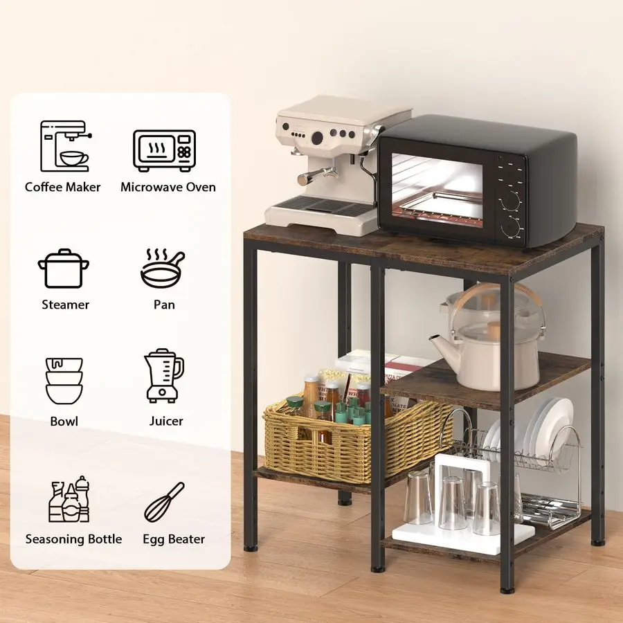 Kitchen Microwave Stand,4Tier Adjustable Bakers Rack, Microwave Cart with Storage, Small Coffee Bar Table Appliance Shelf for L