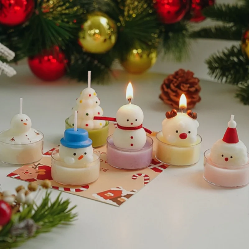 Christmas Tree Tea Candle Snowman Santa Claus Shape Flame Aromatherapy Candle Holiday Party Decorative Candles Photo Props