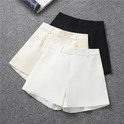 Pantalones cortos de pierna ancha de cintura alta para mujer, traje de línea A, sólido, suelto, informal, Mini pantalones cortos de oficina para mujer