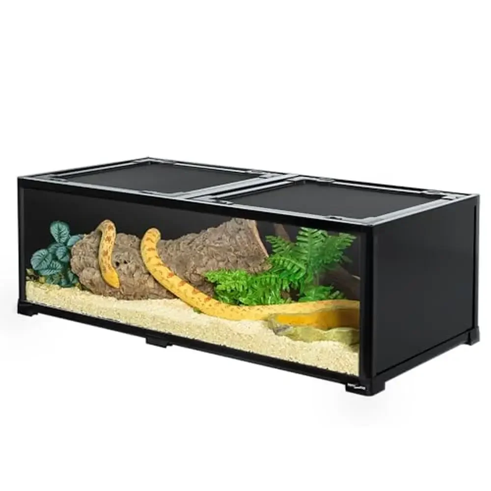 

34 Gallon Reptile Terrarium Double Top Cover Well Ventilation 36" x 18"x 12" Snake Tortoise Lizard Tempered Glass Sturdy Safety