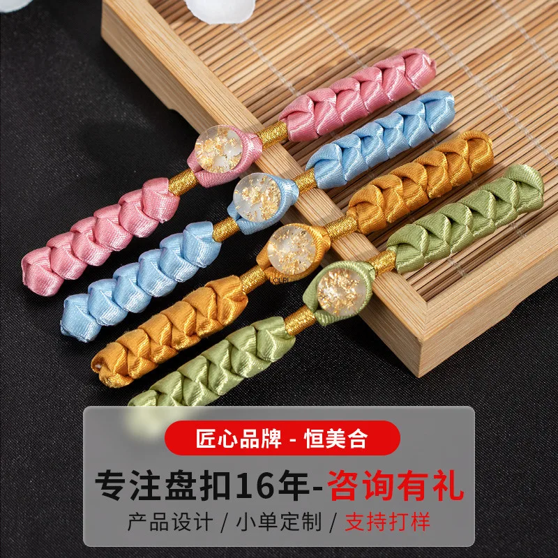 Botón chino Hanfu Pan, cuentas de lámina dorada satinada, giros de masa frita, botón trenzado, botón tejido a mano, accesorios de decoración Congsam
