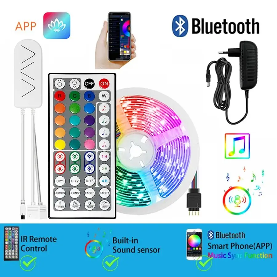 

RGB Led Strip Light 12V SMD5050 5M 10M 15M Smart Flexible Lamp Bluetooth Remote Control for Christmas Bedroom Living Room Decor