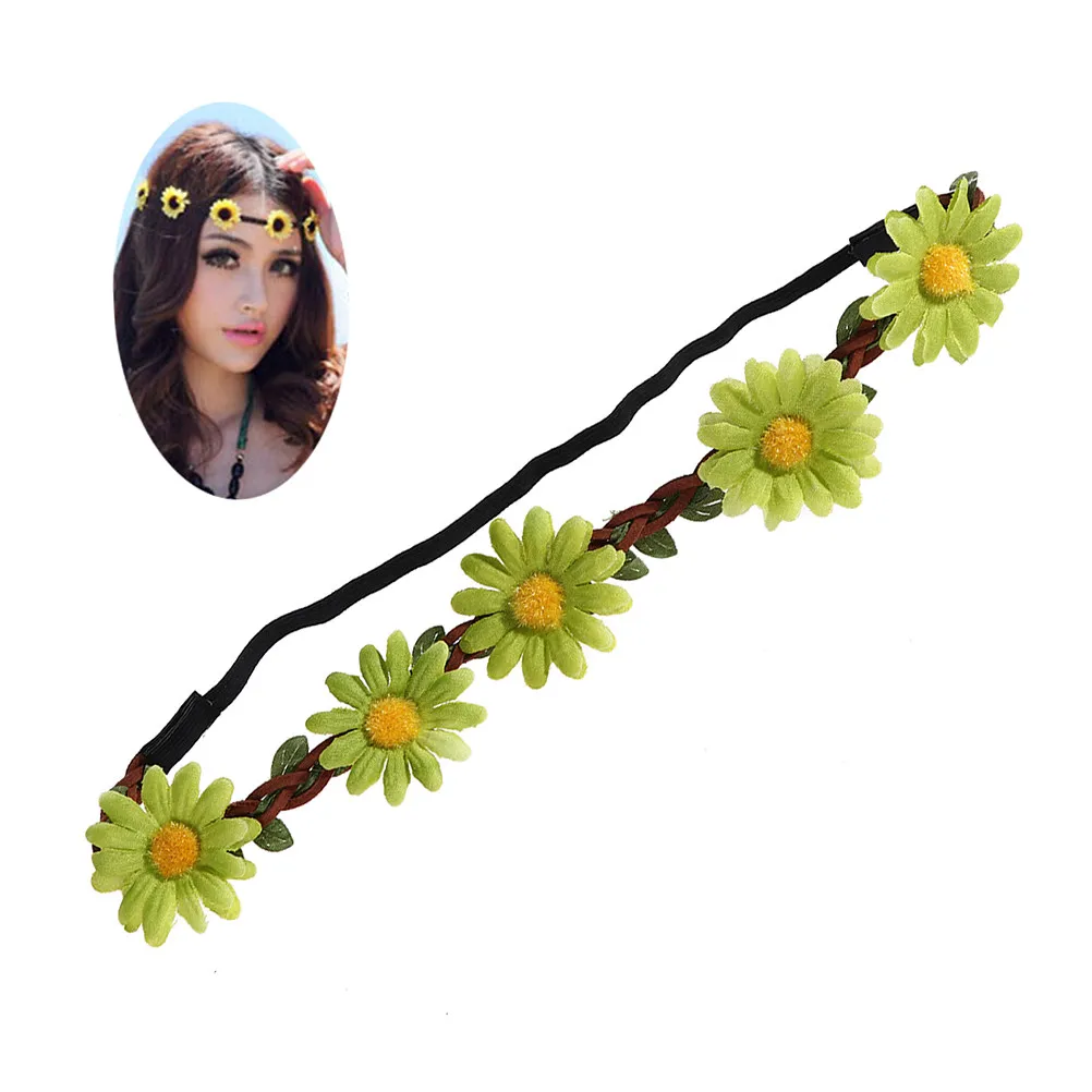 5Pcs Sunflower Hair Band Hawaiian Flower Headband Simulated Flowers Tropical Beach Party Cheerleaders Performance