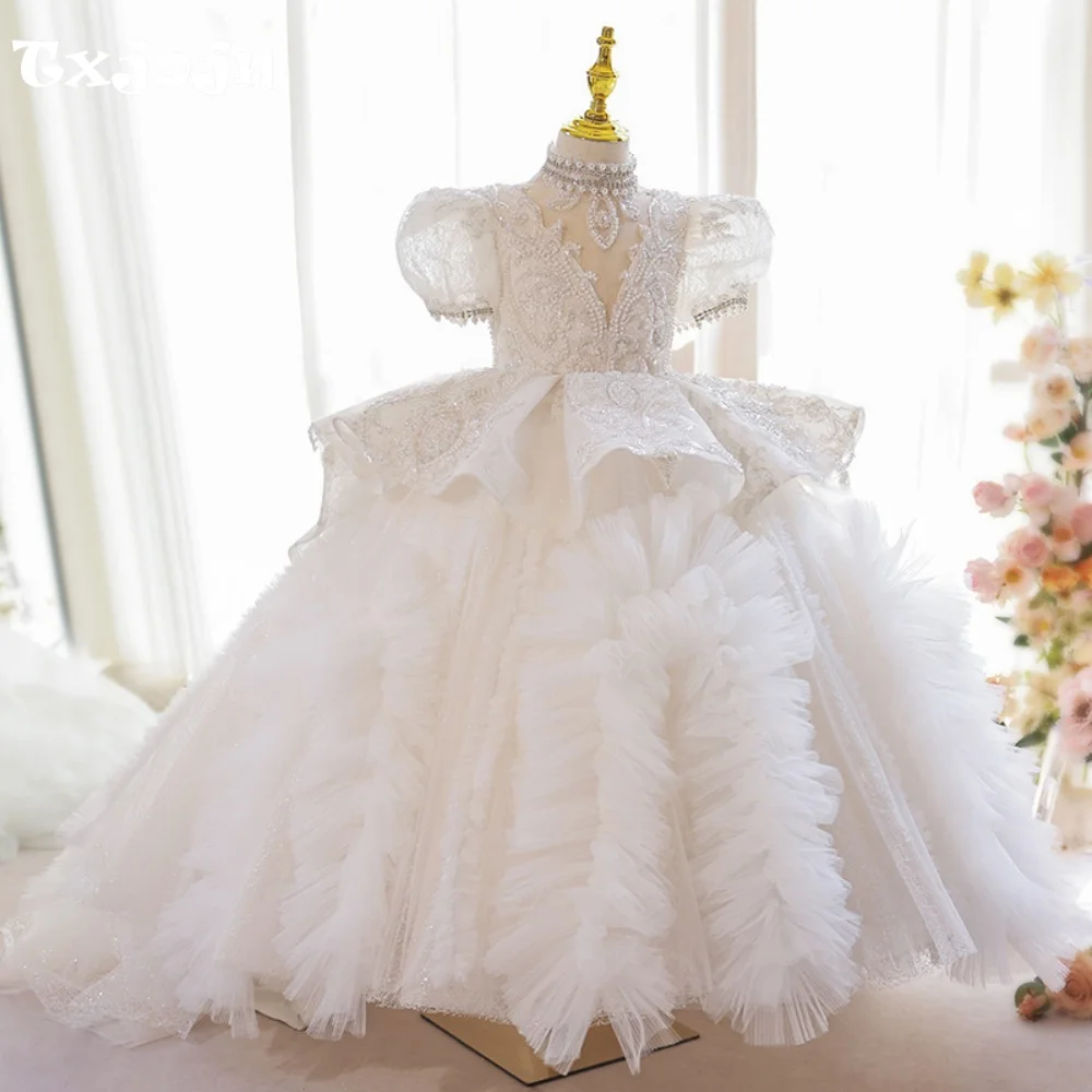 High-End Girl's Formal Ball Gown New Flower Girl Princess Dress Toddler Teens Child Vestido Wedding Party Birthday Clothes 4-16Y