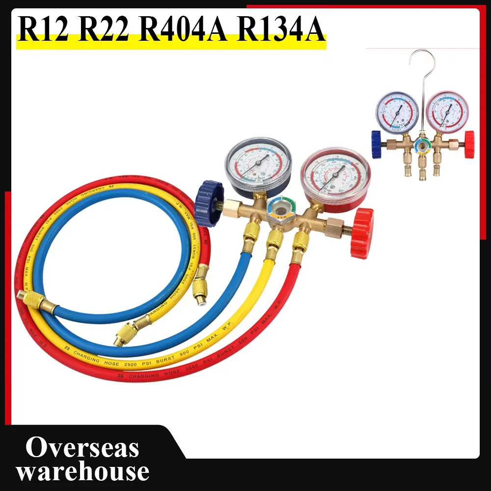 Refrigerant Manifold Gauge Air Condition Refrigeration Set Air Conditioning Tools with Hose and Hook for R12 R22 R404A R134A