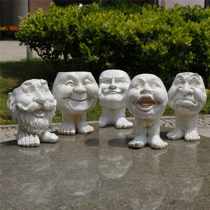 PZHI Funny Face Resin Sculpture Flower Pot with Funny Expression for Garden Supplies Home Decor Indoor Outdoor
