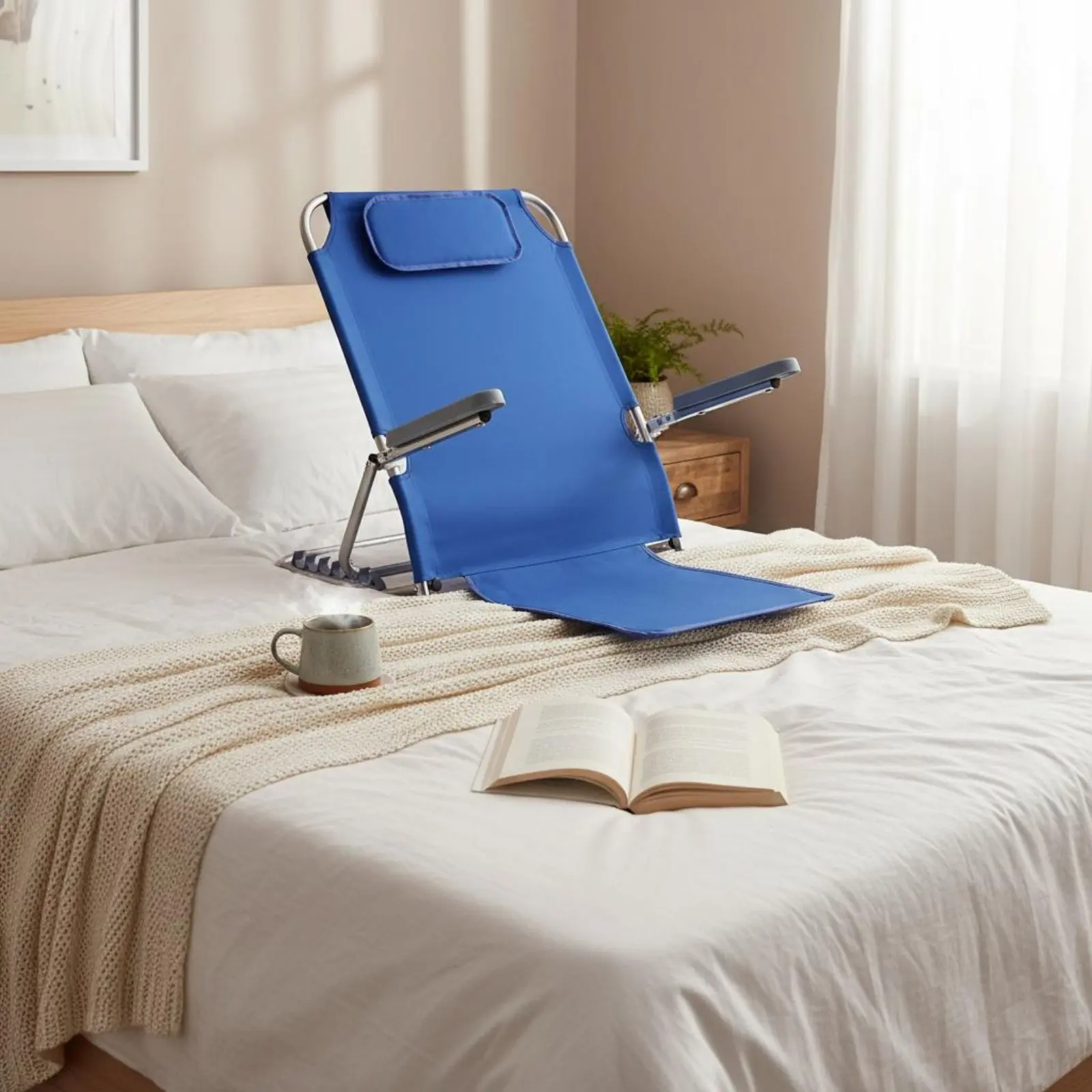 Adjustable Bed Backrest Easy to Clean Bed Reading Backrest Mesh Back Support Seat Sturdy Steel Frame Home Furniture for Patients