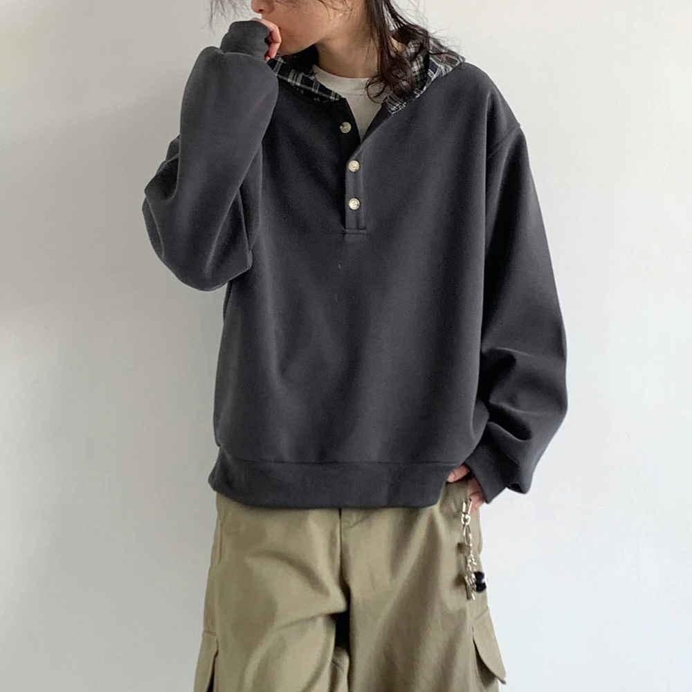 Korean Streetwear Layered Hoodie Men Women Patchwork Checkered College Style Couple Spring Fall Trendy Fashion Pullover Unisex