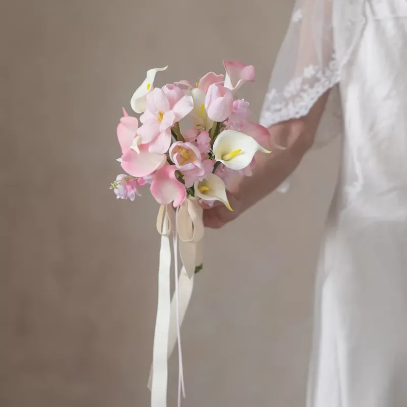 Pink Arum Bouquet Simulated Flower Photography Props for Marriage Certificate and Graduation Shooting Decor