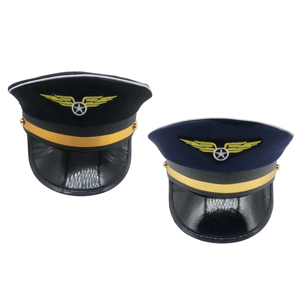 

2Pcs Children's Pilot Hat Stewardess Beret Uniform Flight Attendant Costume Toddler Adjustable Cosplay Halloween Prop Decorative