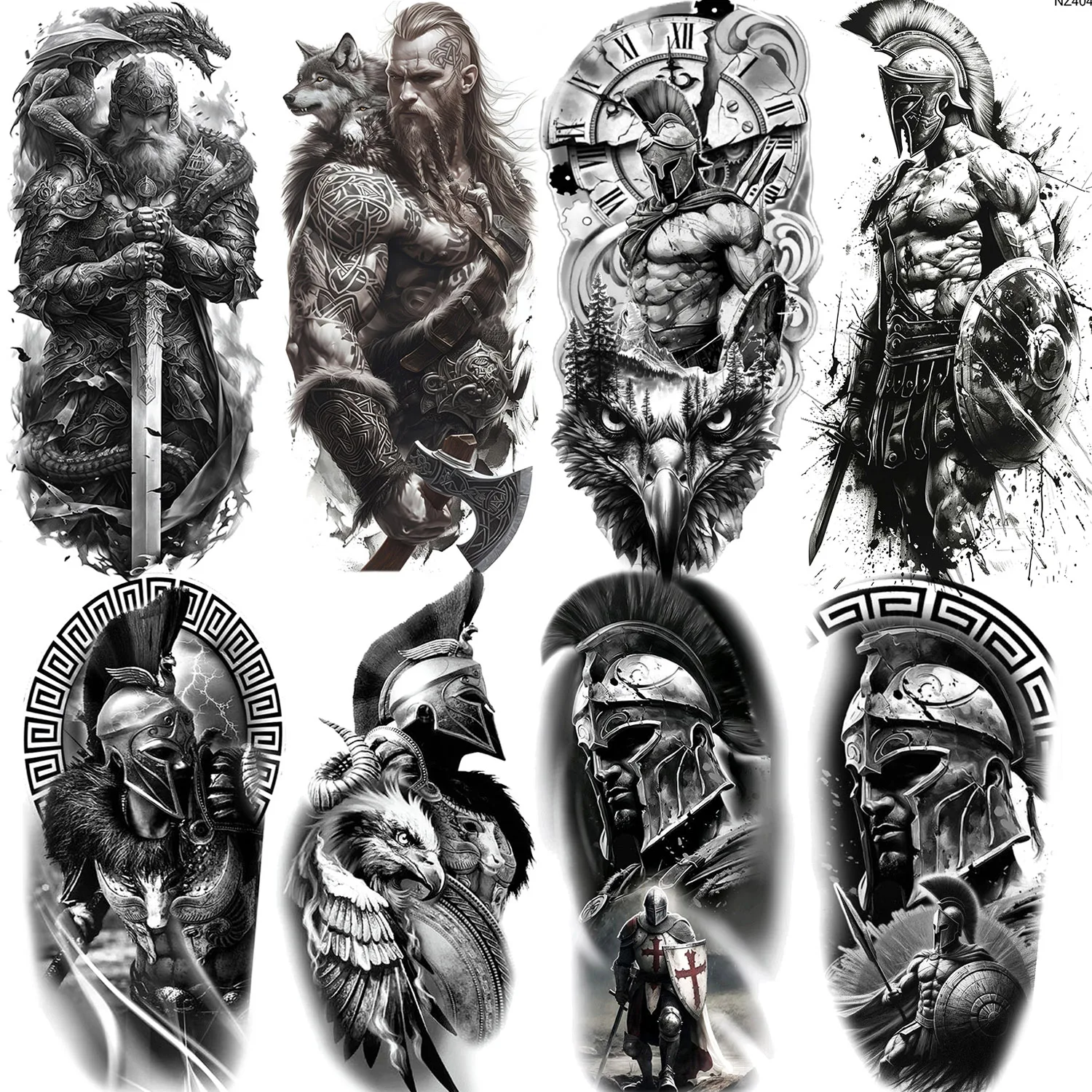 

1 Sheet Warrior Gladiator Hero Temporary Tattoos For Men Women Waterproof Realistic Fake Tattoos Body Arm Leg 3D Tatoo Stickers