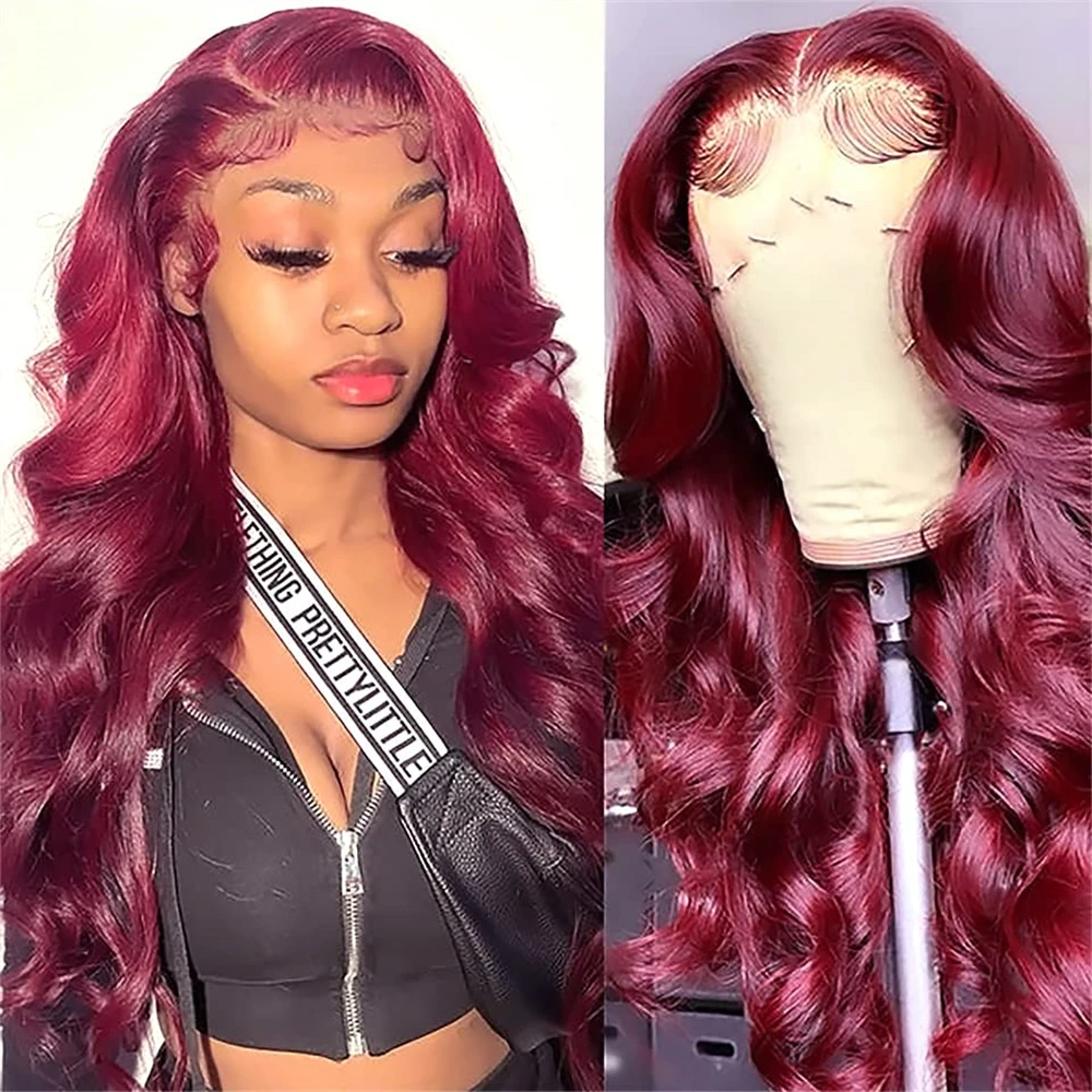 99j Burgundy Lace Front Wigs HD Transparent 13x4 Body Wave Lace Front Human Hair Wig Pre Plucked Lace Frontal Wig For Women