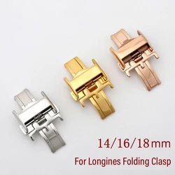 For Longines L2 L3 L4 Leather Watchband metal Folding Clasp 14mm 16mm 18mm Stainless Steel Butterfly Buckle Watch accessories