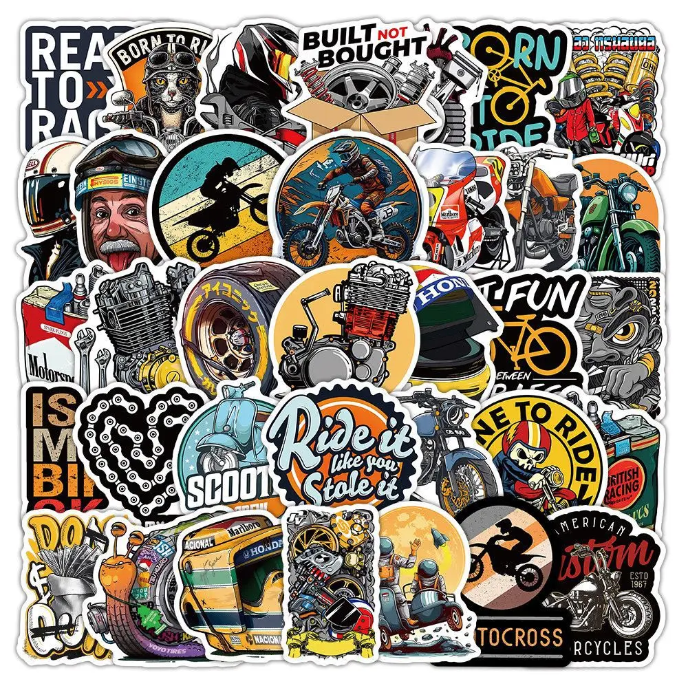 

50PCS Retro Cartoon Motorcycle Graffiti Stickers UV-Laminated Waterproof Vinyl Decals for Helmets DIY Customization Toys Gifts