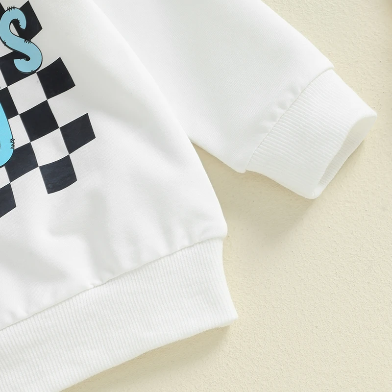 2024-05-31 Lioraitiin Toddler Boys Checkered Set Letter Print Long Sleeve Round Neck Tops Pocket Long Pants 2-Piece Outfits image 5