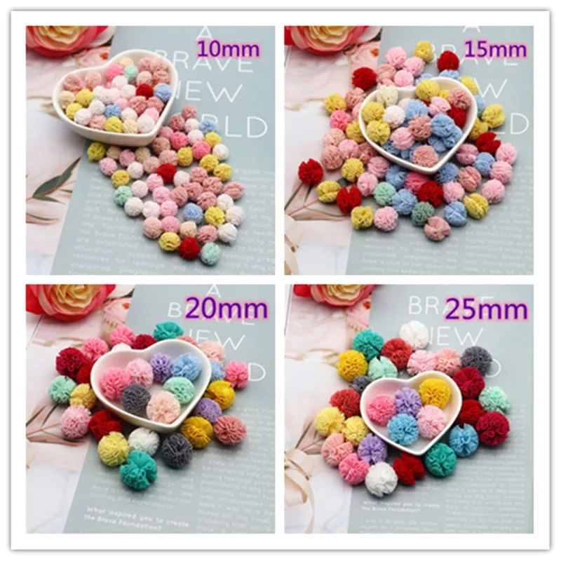 10-25mm Mesh Elastic Flower Ball DIY Lace Craft Tennis PomPom Pendant Hairpin Jewelry Decoration Making Accessories 24-96 Pieces