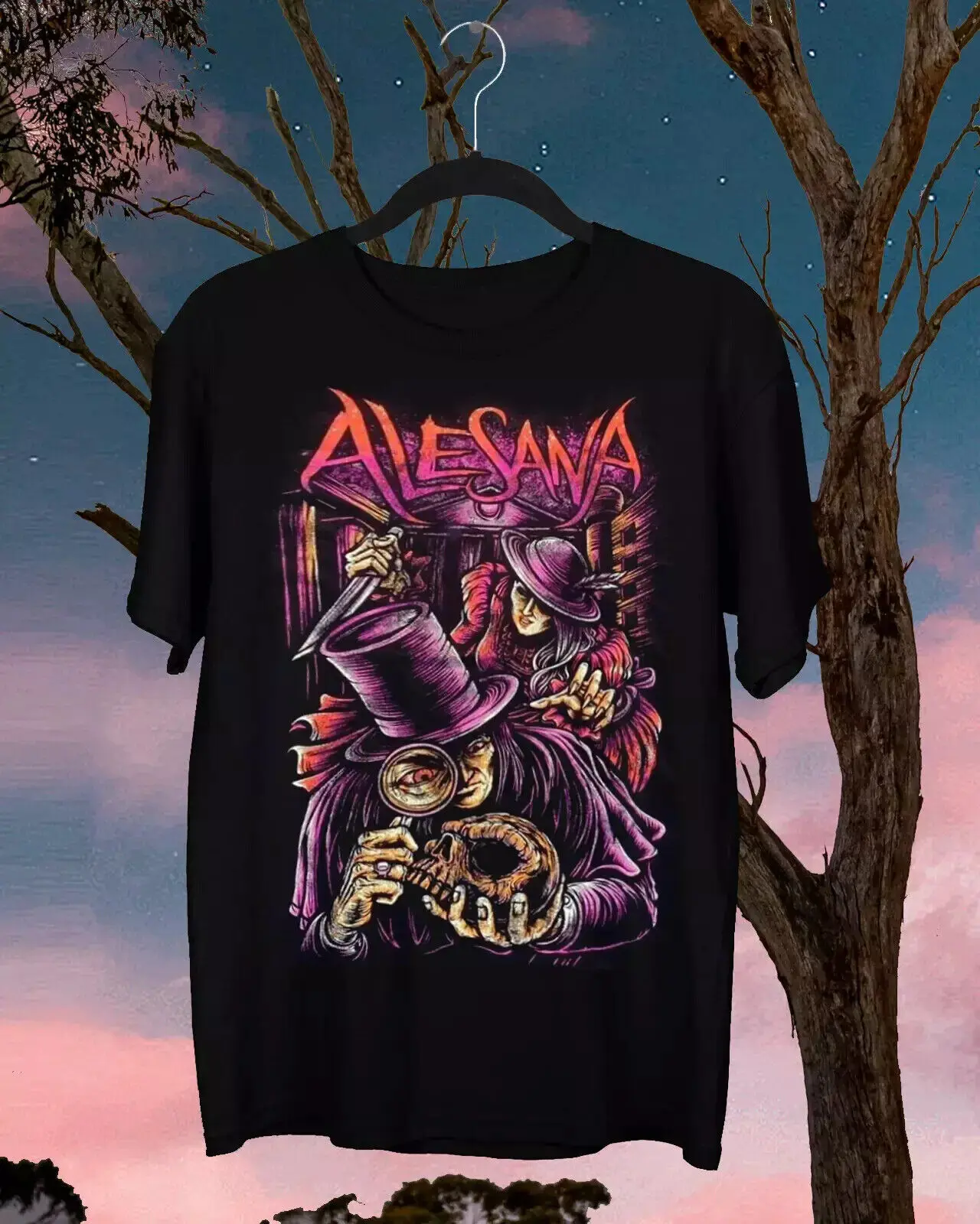 Camiseta negra Unisex, talla única, banda americana, Alesana rara