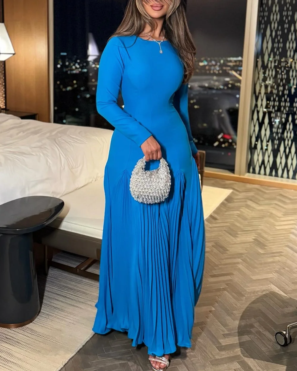 

Customized Modern Style Sizes Available Jersey Pleat Draped Straight Scoop Neck Long Dresses Bespoke Occasion Dresses Elegant